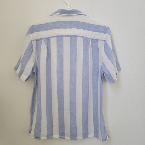Baird McNutt Murano Slim Fit Nautical Stripe Blue Sz Large 100% Linen Button Up - Picture 2 of 10